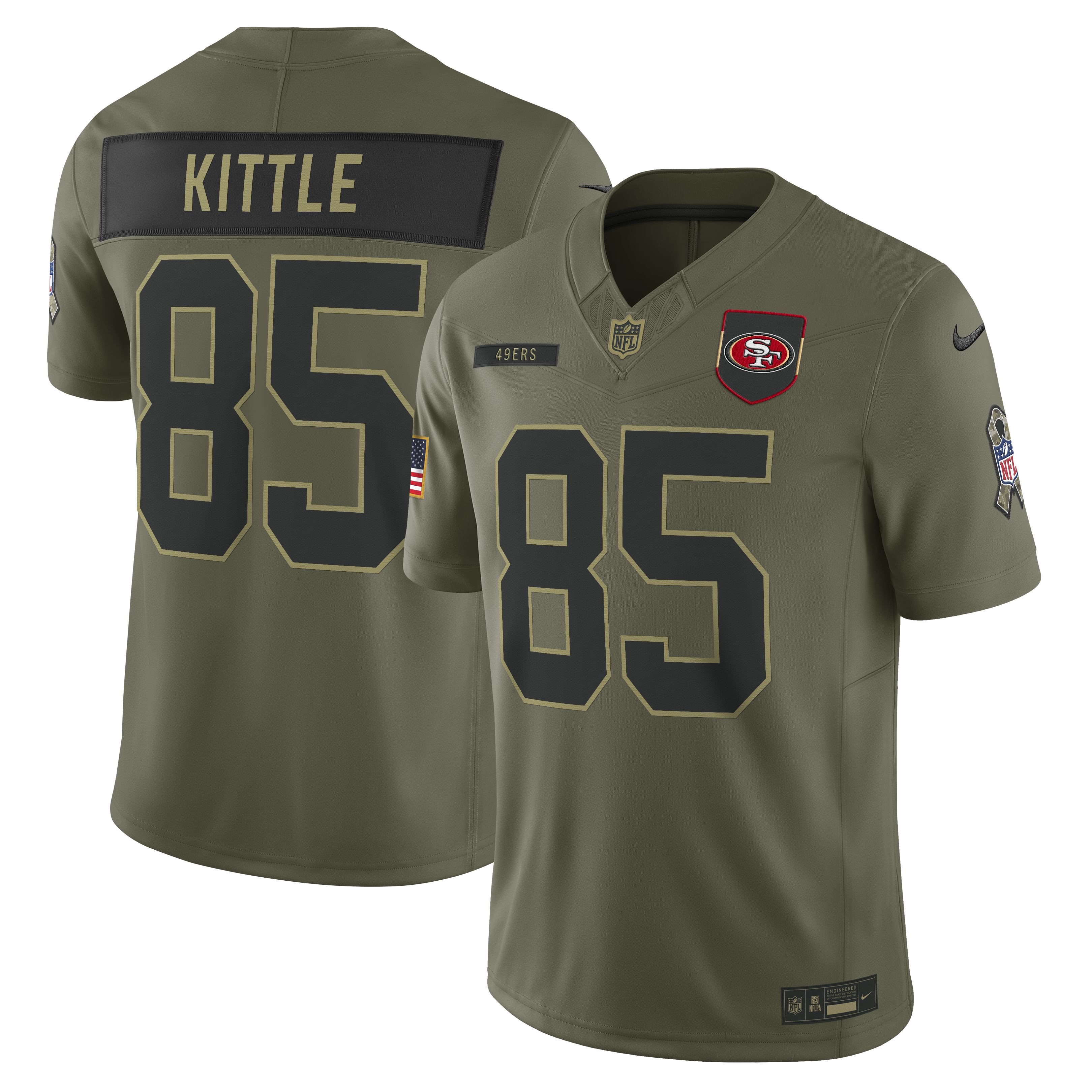 Men's San Francisco 49ers George Kittle Nike 2025 Salute to Service Limited Jersey-Olive