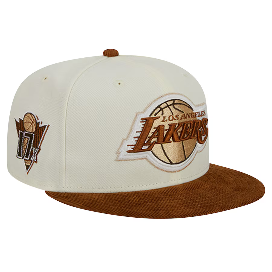New Era Los Angeles Lakers 2-Tone Corduroy Visor 59FIFTY Fitted Hat-Cream/Brown