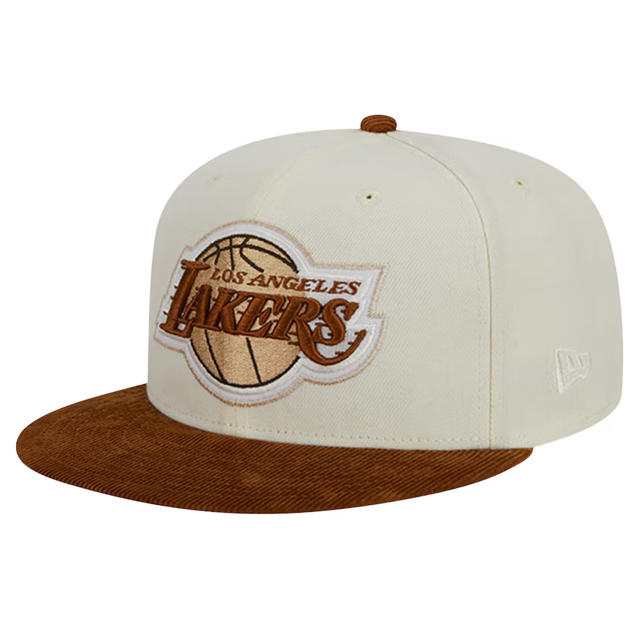 New Era Los Angeles Lakers 2-Tone Corduroy Visor 59FIFTY Fitted Hat-Cream/Brown
