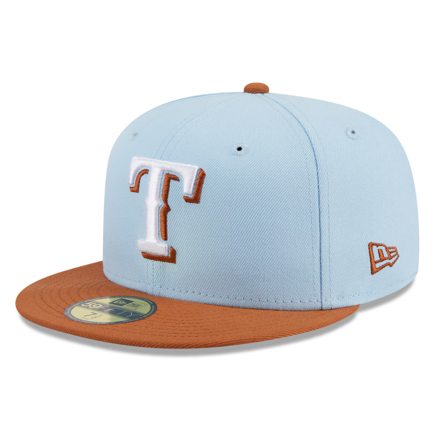 New Era Texas Rangers Color Pack 59FIFTY Fitted Hat-Light Blue/Rust Orange