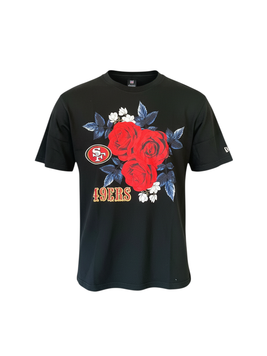 New Era Men's San Francisco 49ers Graphic Roses Black T-Shirt
