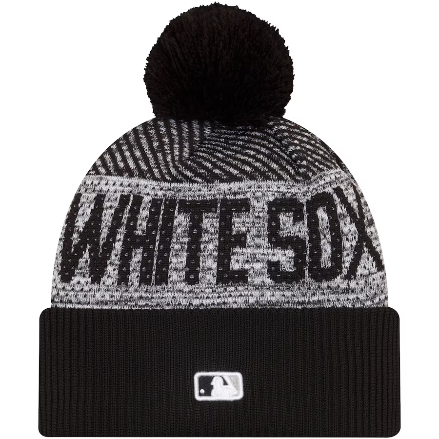 New Era Chicago White Sox Authentic Collection Sport Cuffed Knit Hat with Pom-Black/Grey