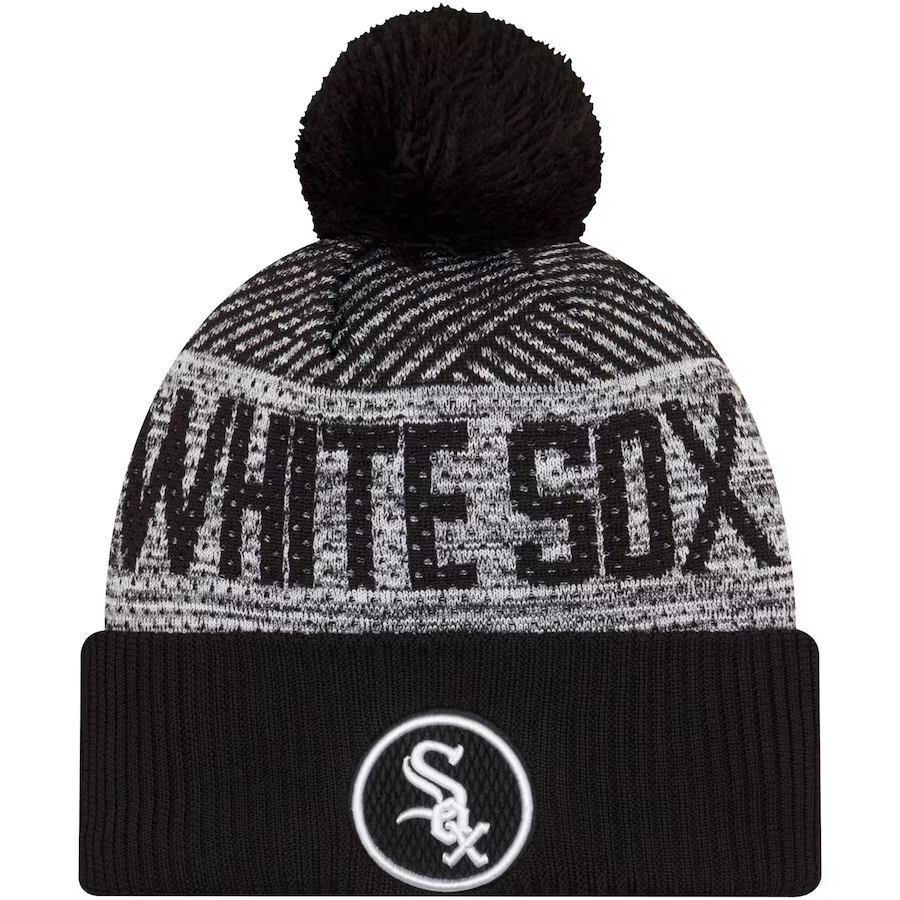 New Era Chicago White Sox Authentic Collection Sport Cuffed Knit Hat with Pom-Black/Grey