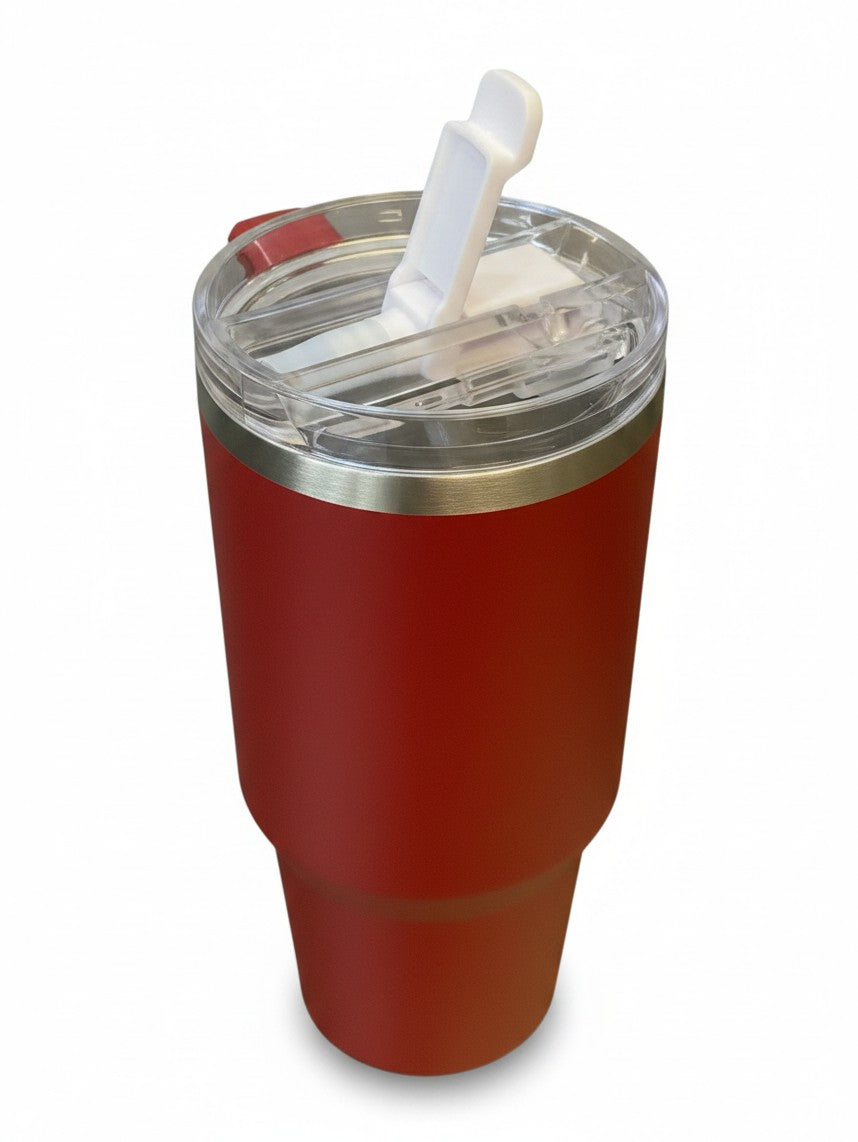 Coliseum Sports San Francisco 49ers 40 oz red stainless steel tumbler with a clear lid and white flip straw