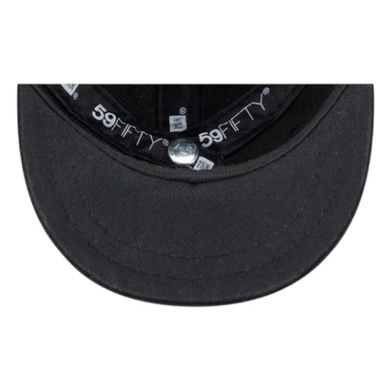 Coliseum Sports black New Era 59Fifty Pittsburgh Pirates mini fitted cap showing interior brim and branding