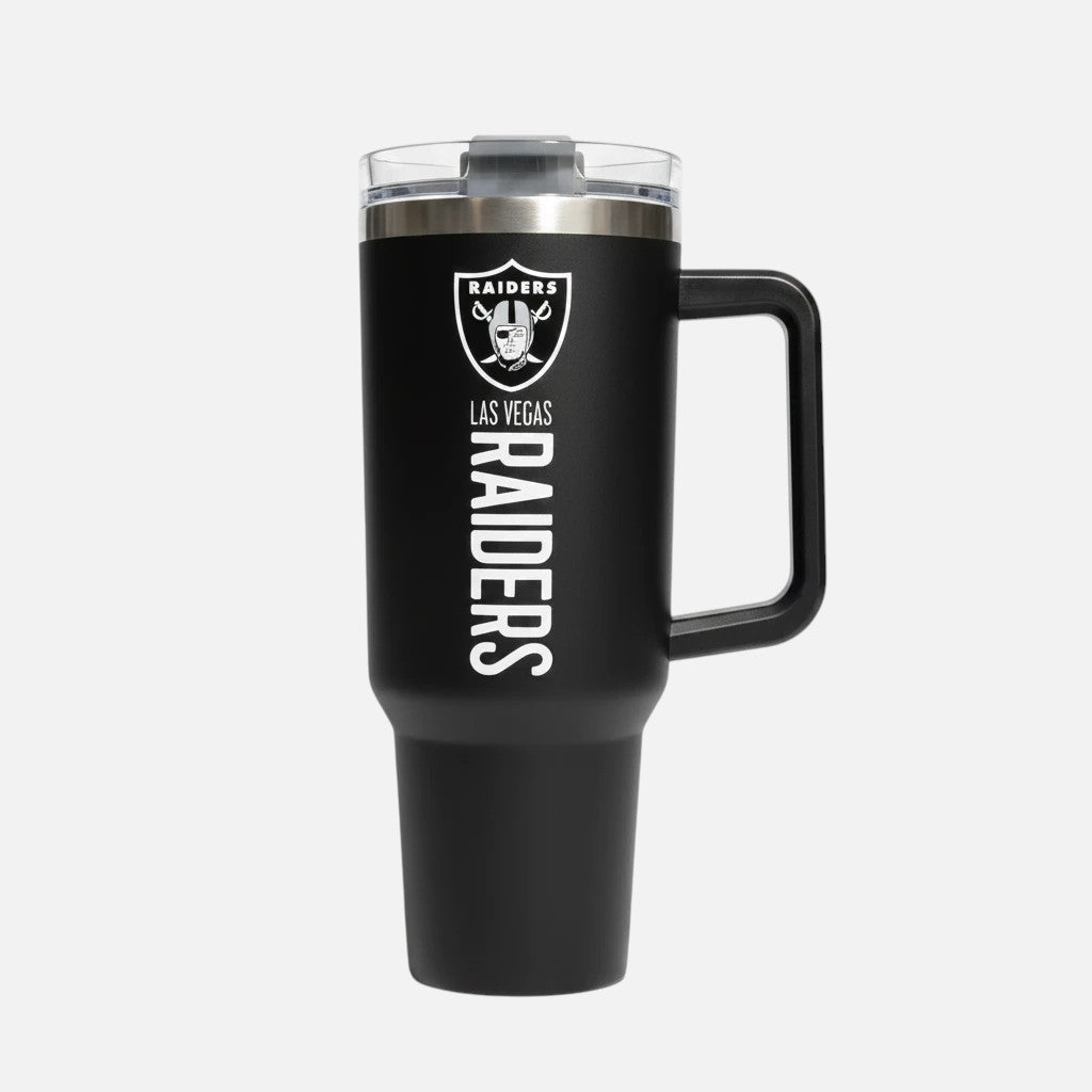Coliseum Sports Las Vegas Raiders 40 oz black stainless steel tumbler with handle and flip straw lid