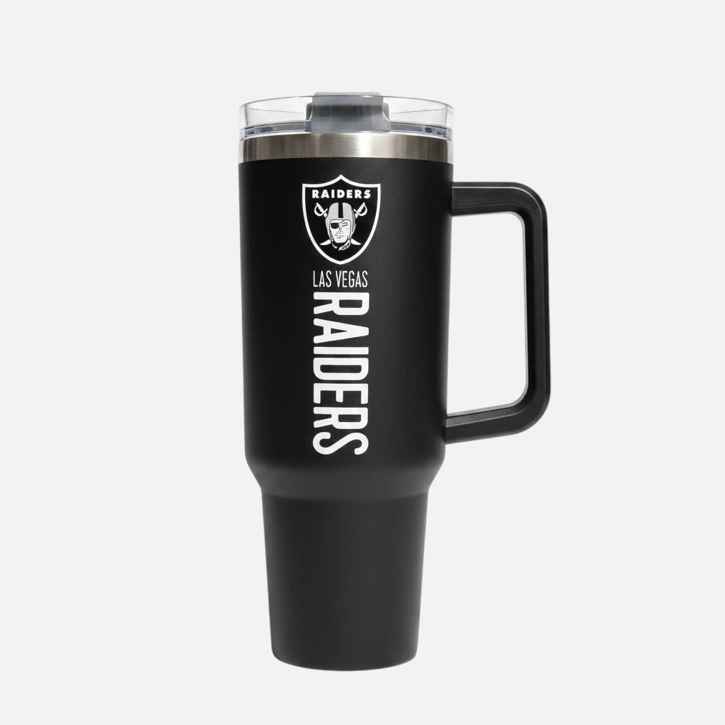 Coliseum Sports Las Vegas Raiders 40 oz black stainless steel tumbler with handle and flip straw lid