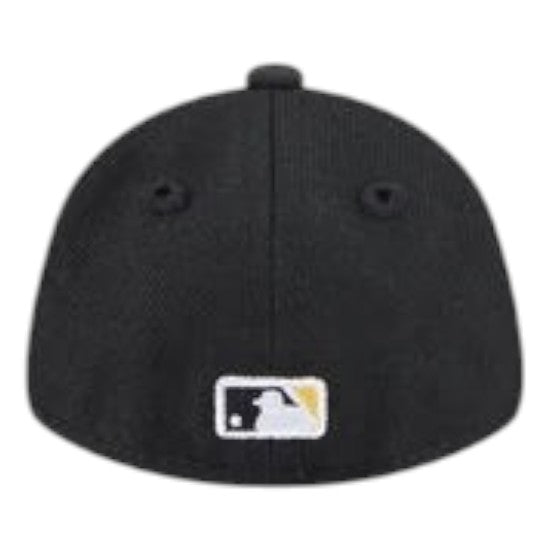 Coliseum Sports black Pittsburgh Pirates mini 59Fifty fitted cap showing the rear MLB logo embroidery