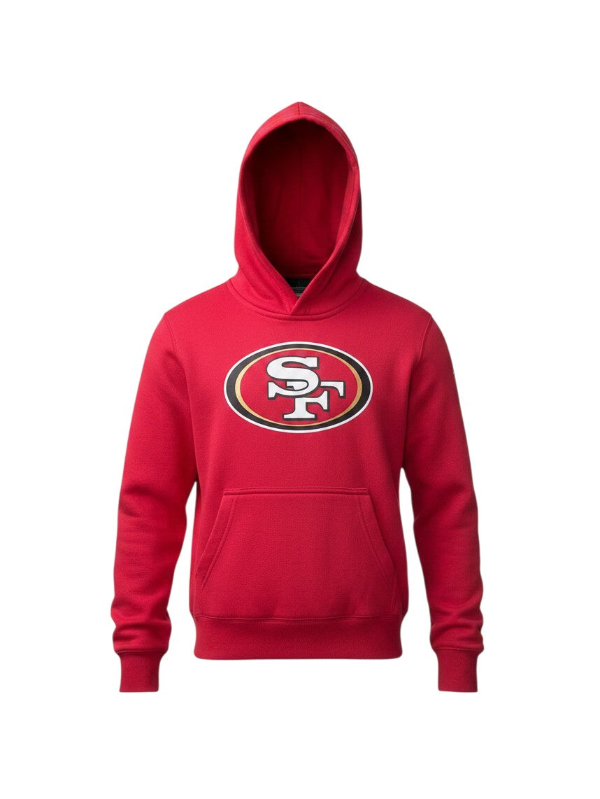 Coliseum Sports youth red San Francisco 49ers fleece hoodie with team logo on chest and front kangaroo pocket