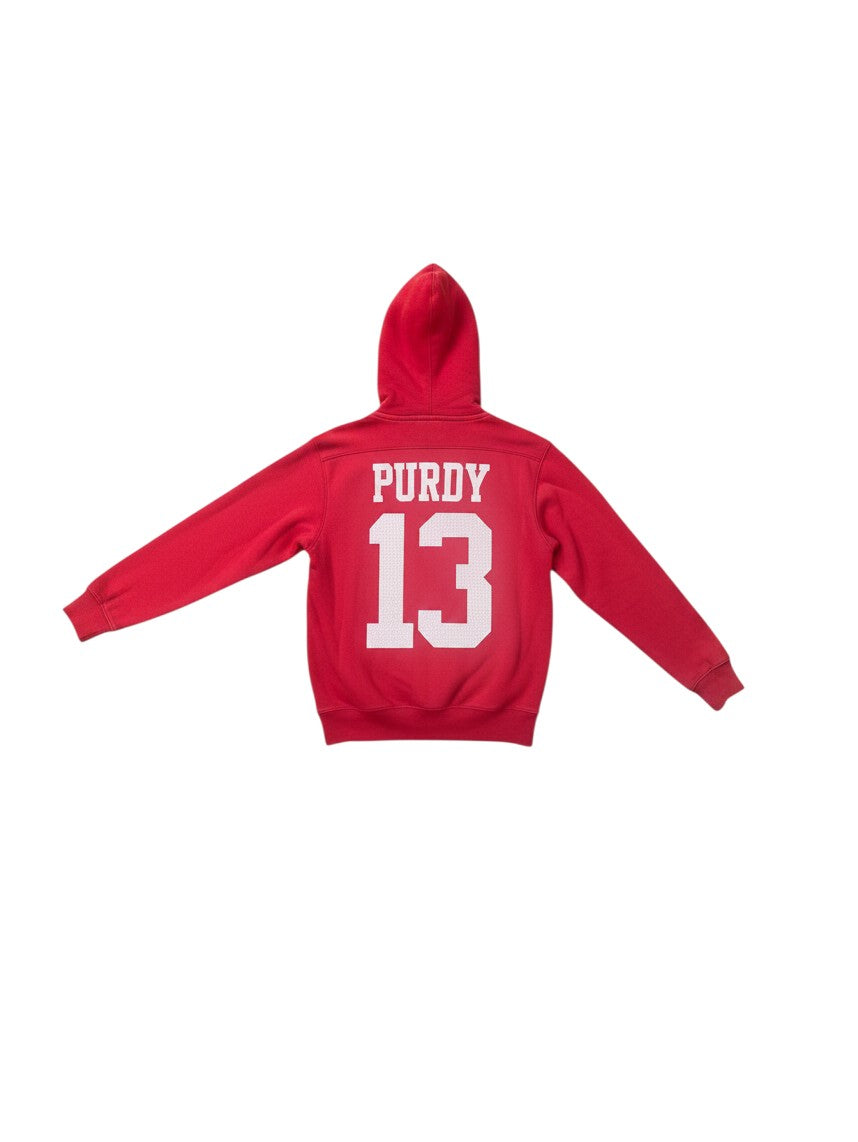 Coliseum Sports youth red San Francisco 49ers Brock Purdy fleece hoodie with white number 13 on the back