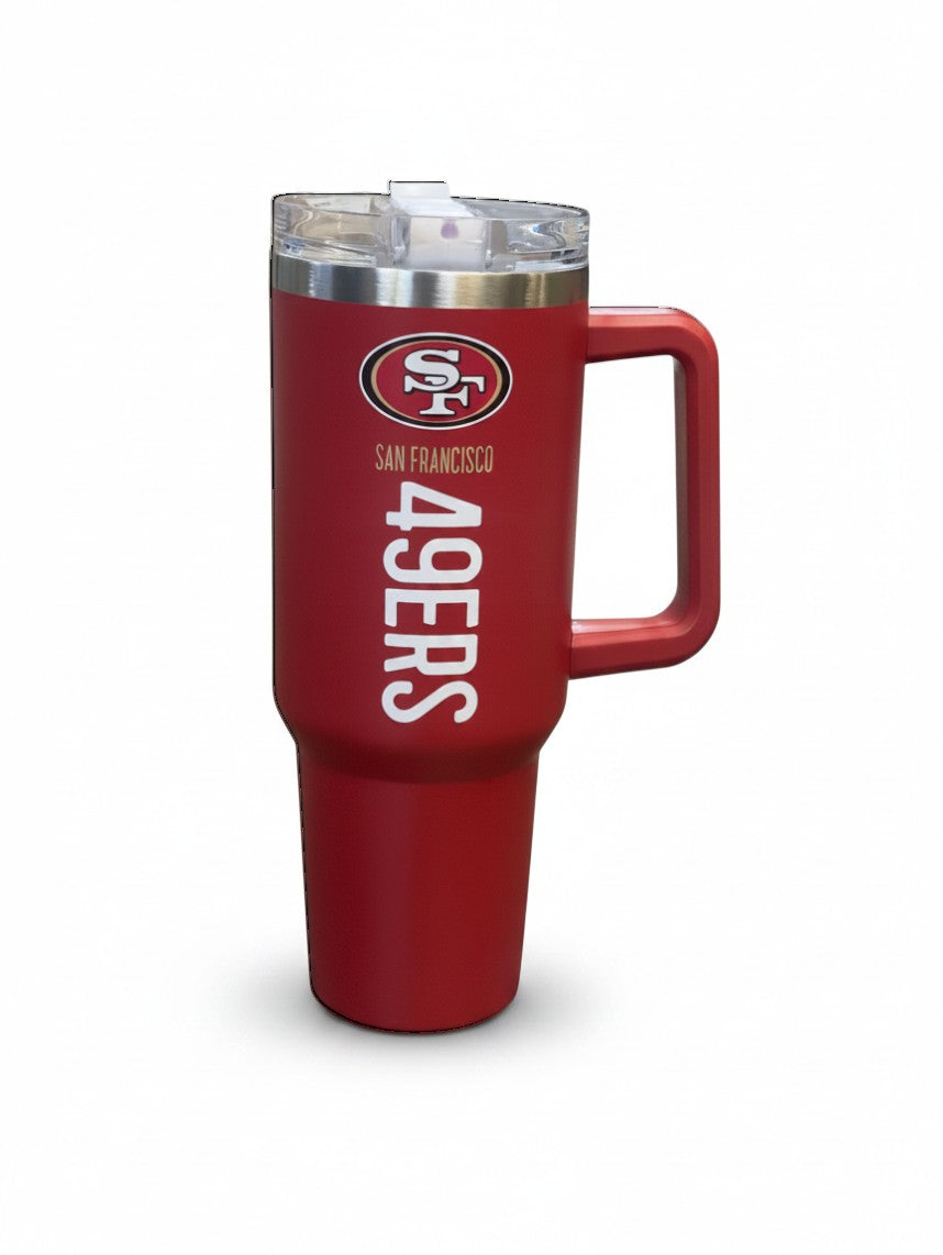 Coliseum Sports San Francisco 49ers 40 oz red stainless steel tumbler with handle and flip straw lid
