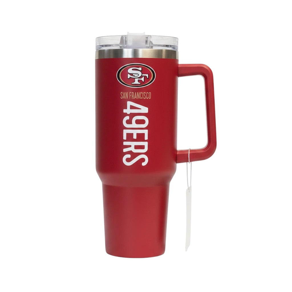 Coliseum Sports San Francisco 49ers 40 oz red stainless steel tumbler with handle and flip straw lid