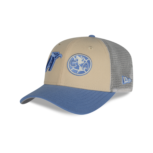 New Era Club America 9Seventy Truckers Snapback Hat-Khaki/Baby Blue