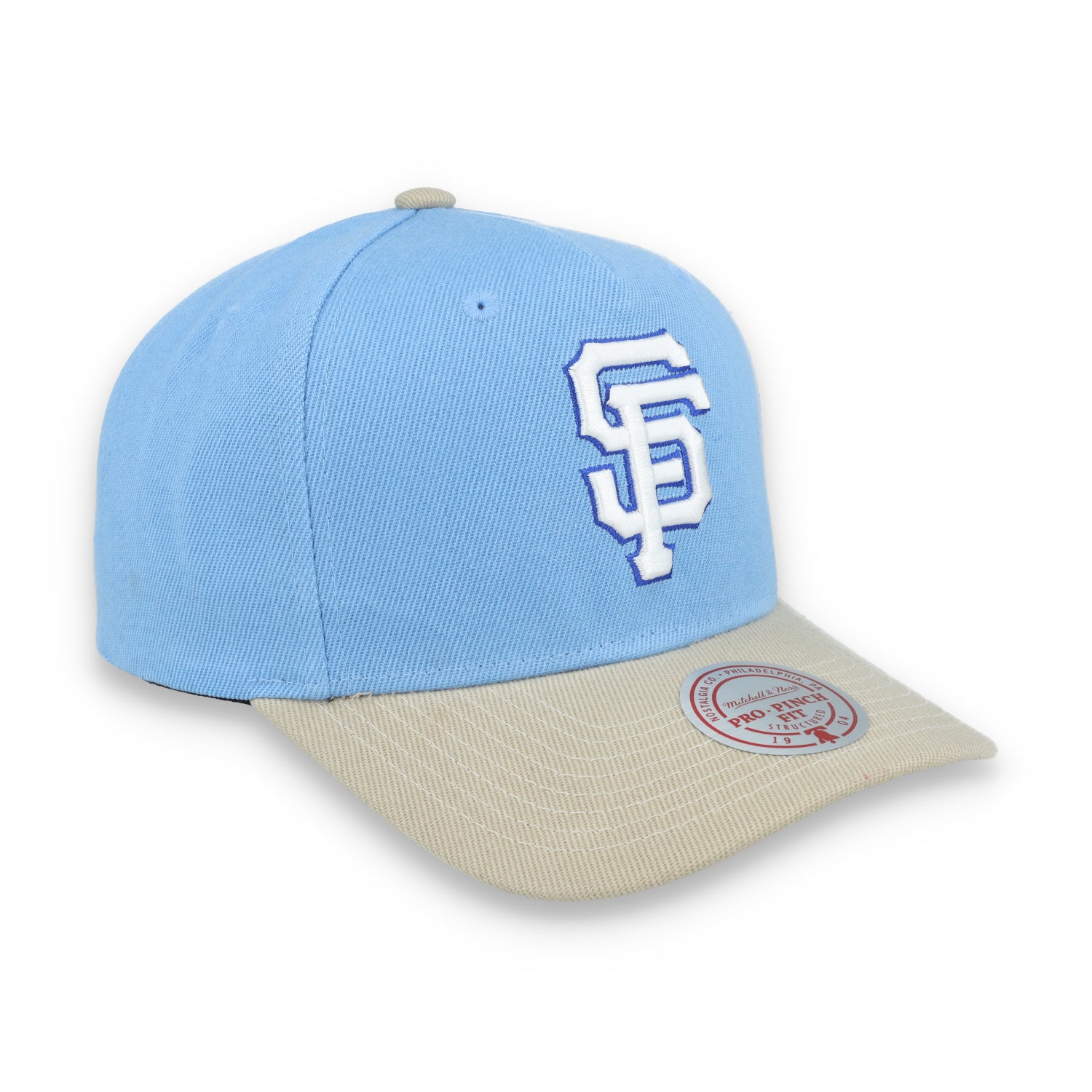 Mitchell & Ness San Francisco Giants 2012 World Series Side Patch Pro Pitch Snapback Hat-Light Blue/Beige