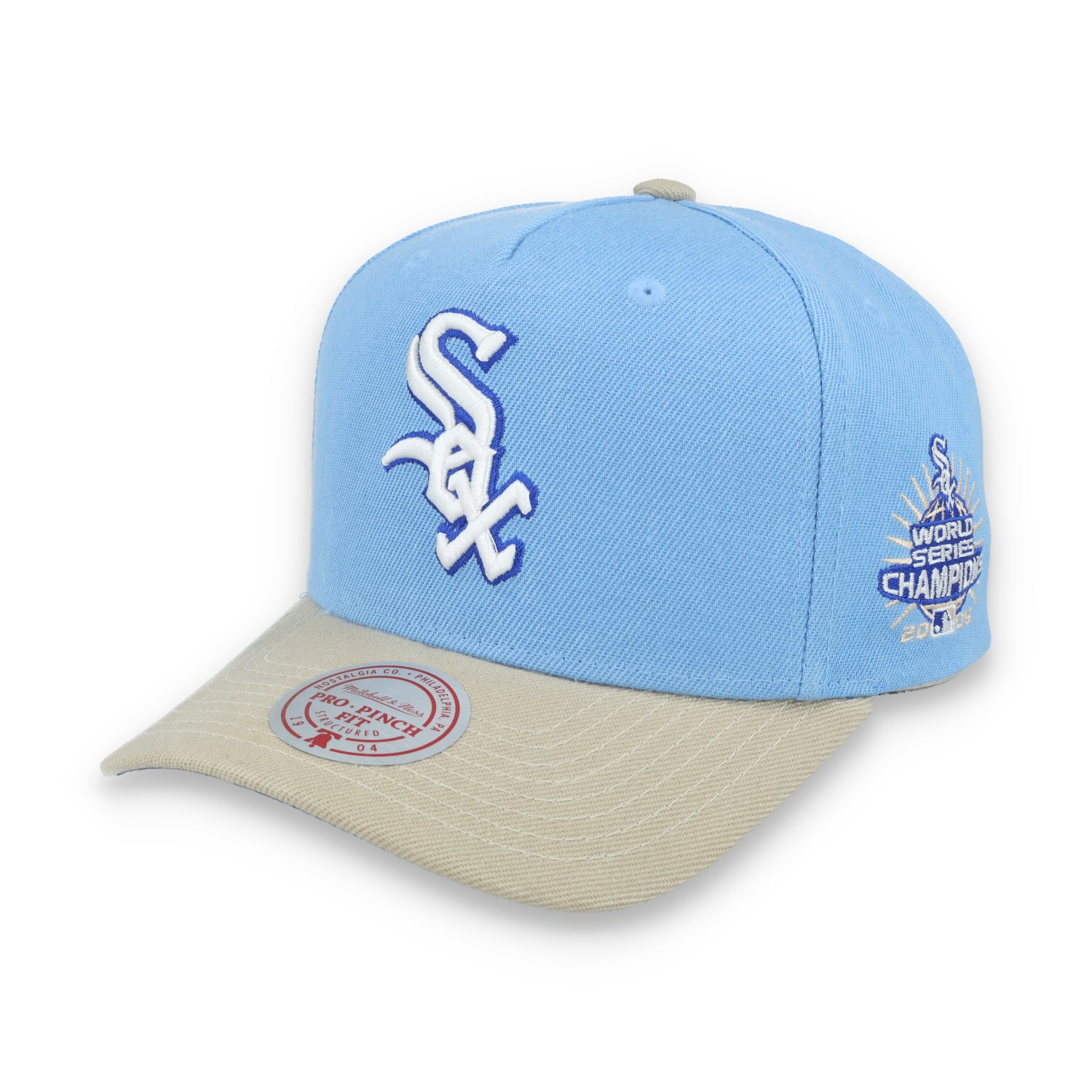 Mitchell & Ness Chicago White Sox 2005 Pro Pitch Snapback Hat-Light Blue/Beige