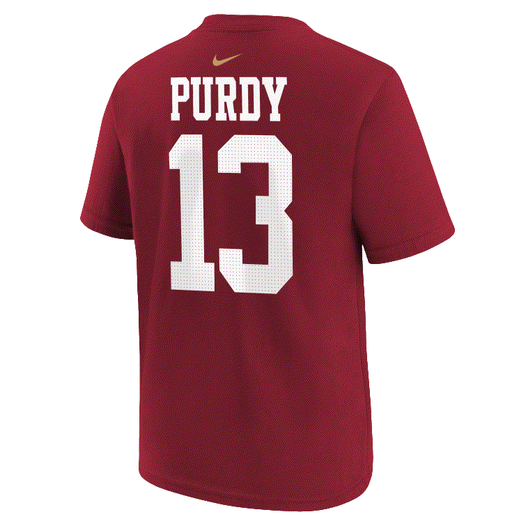Nike Youth San Francisco 49ers Logo Brock Purdy Player Name & Number T-Shirt