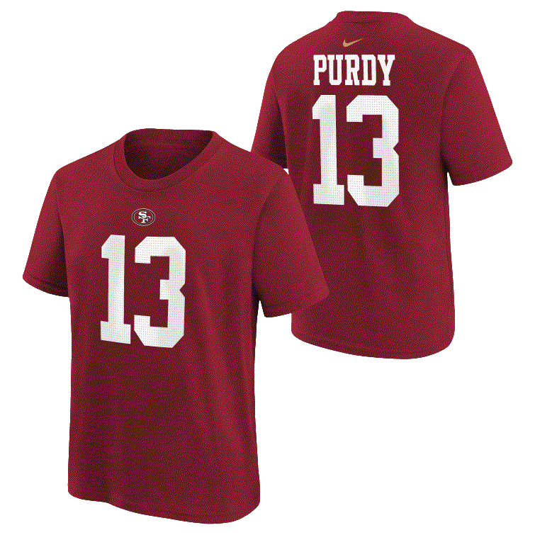 Nike Youth San Francisco 49ers Logo Brock Purdy Player Name & Number T-Shirt