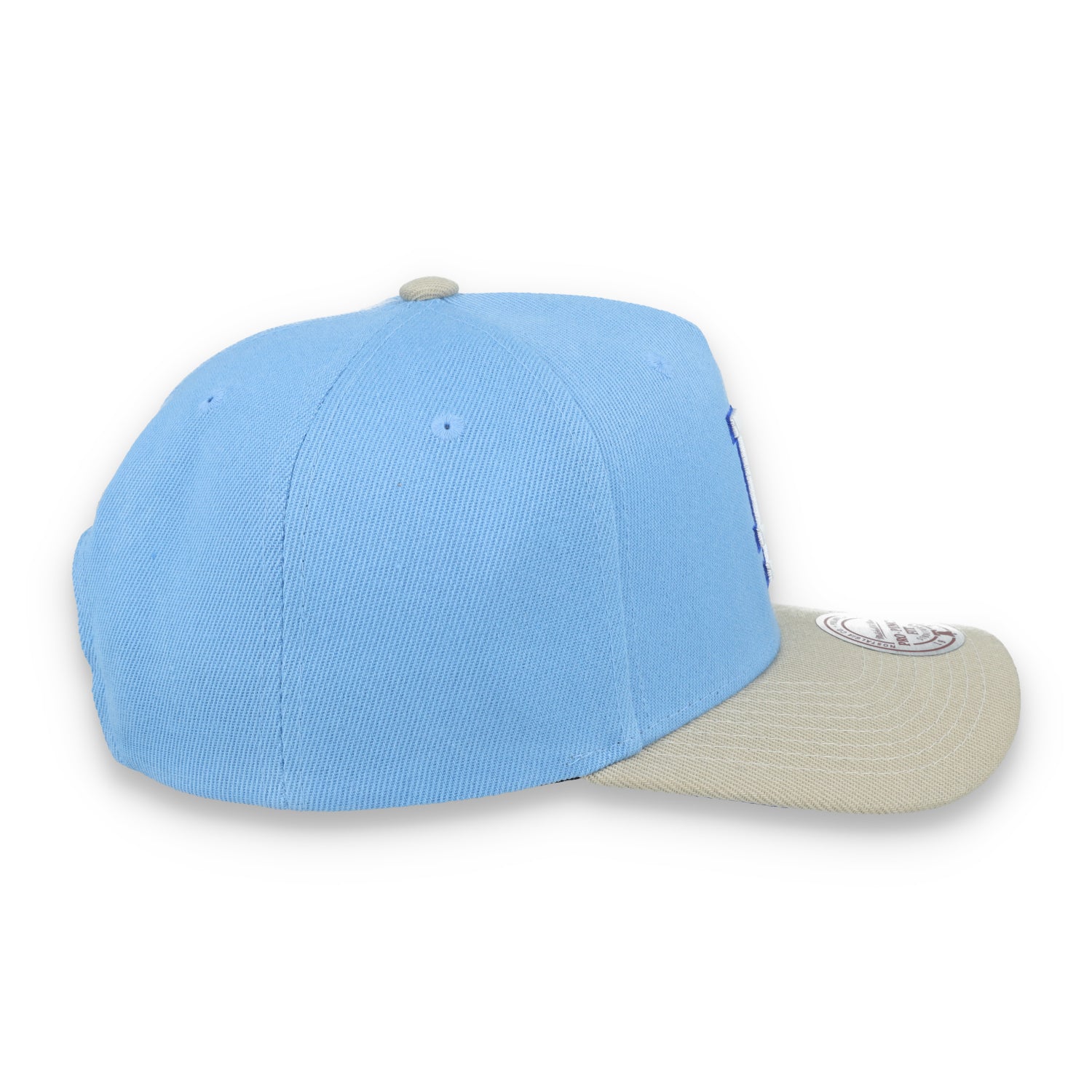 Mitchell & Ness Los Angeles Dodgers 50th Anniversary Side Patch Pro Pitch Snapback Hat-Light Blue/Beige