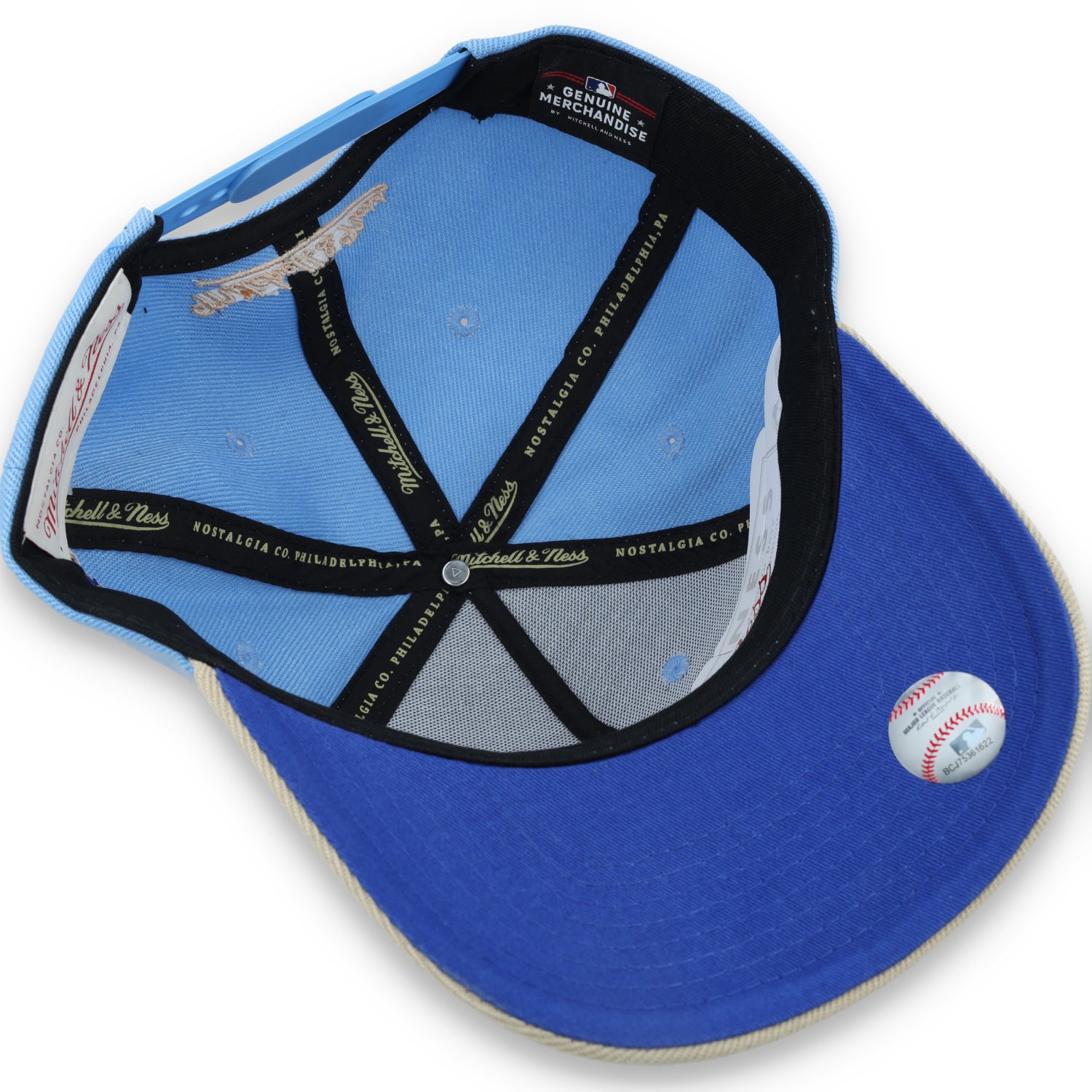 Mitchell & Ness Los Angeles Dodgers 50th Anniversary Side Patch Pro Pitch Snapback Hat-Light Blue/Beige