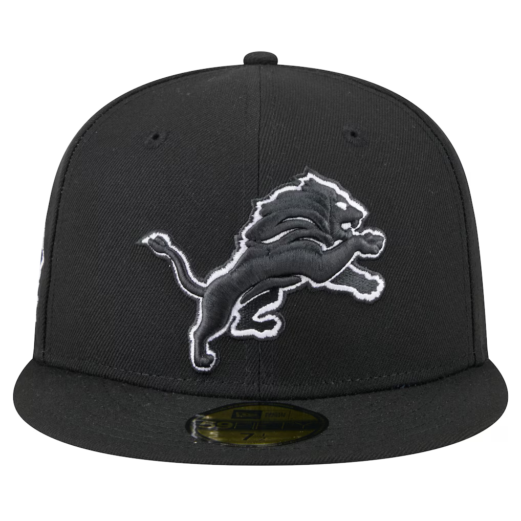 New Era Detroit Lions 75th Season Side Patch 59FIFTY Fitted Black & White Hat