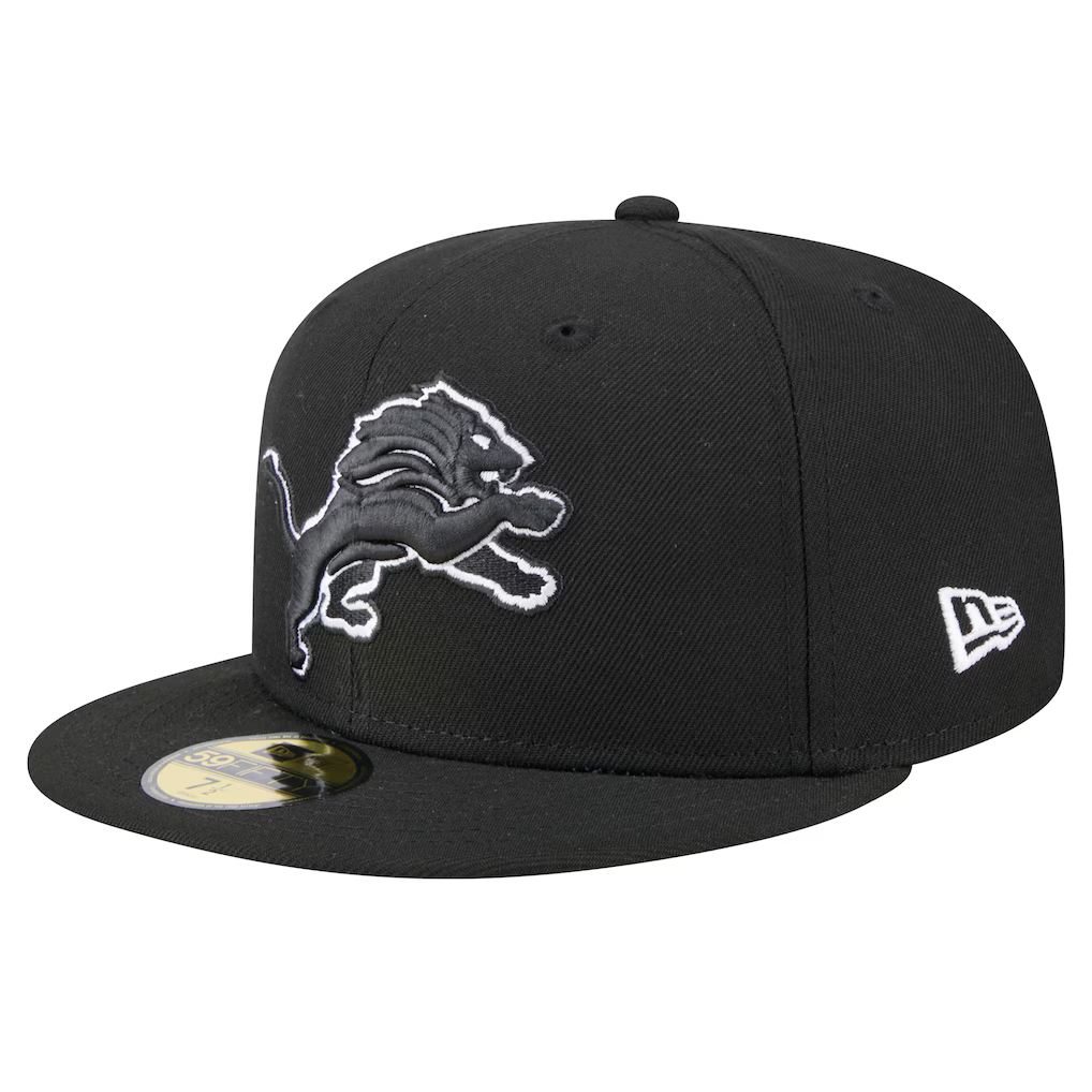 New Era Detroit Lions 75th Season Side Patch 59FIFTY Fitted Black & White Hat
