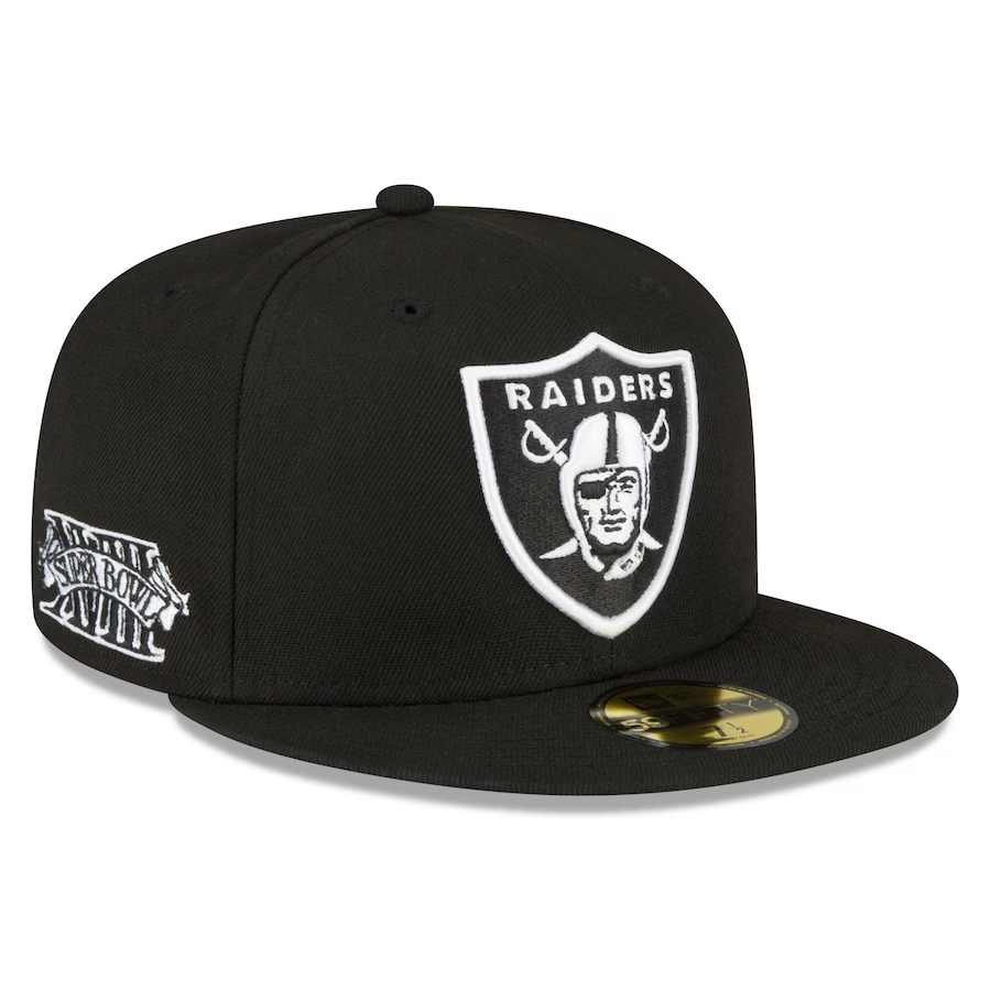 NEW ERA LAS VEGAS RAIDERS BLACK & WHITE SUPERBOWL XVIII SIDE PATCH 59FIFTY FITTED