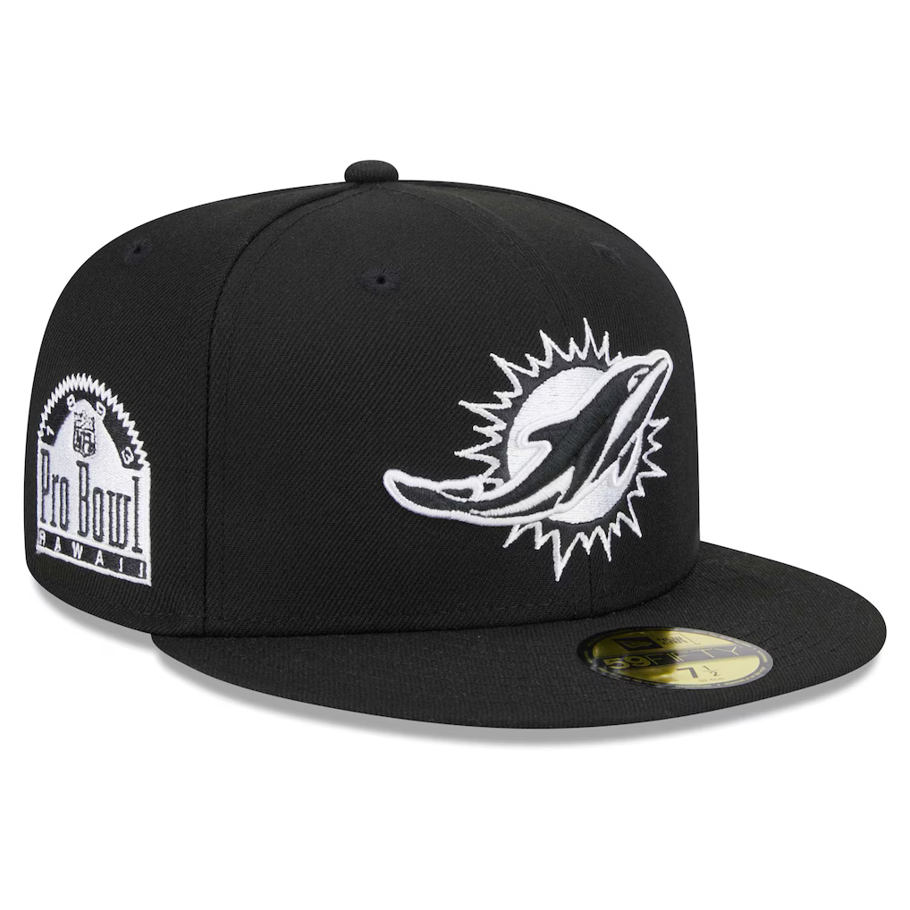 New Era Miami Dolphins 1993 Pro Bowl Side Patch 59FIFTY Fitted  Black & White Hat