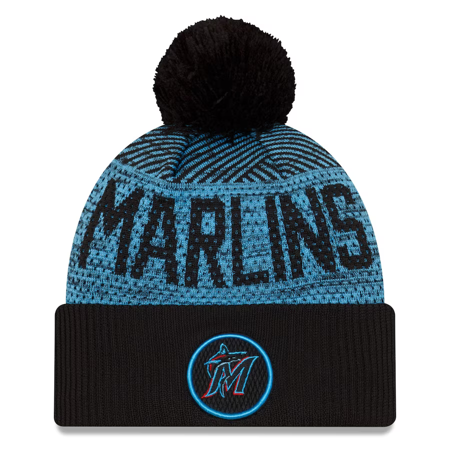 New Era Miami Marlins Authentic Collection Sport Cuffed Knit Hat with Pom-Black