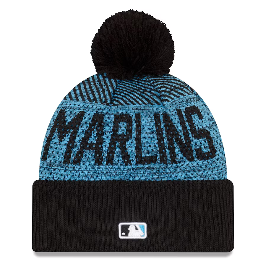 New Era Miami Marlins Authentic Collection Sport Cuffed Knit Hat with Pom-Black