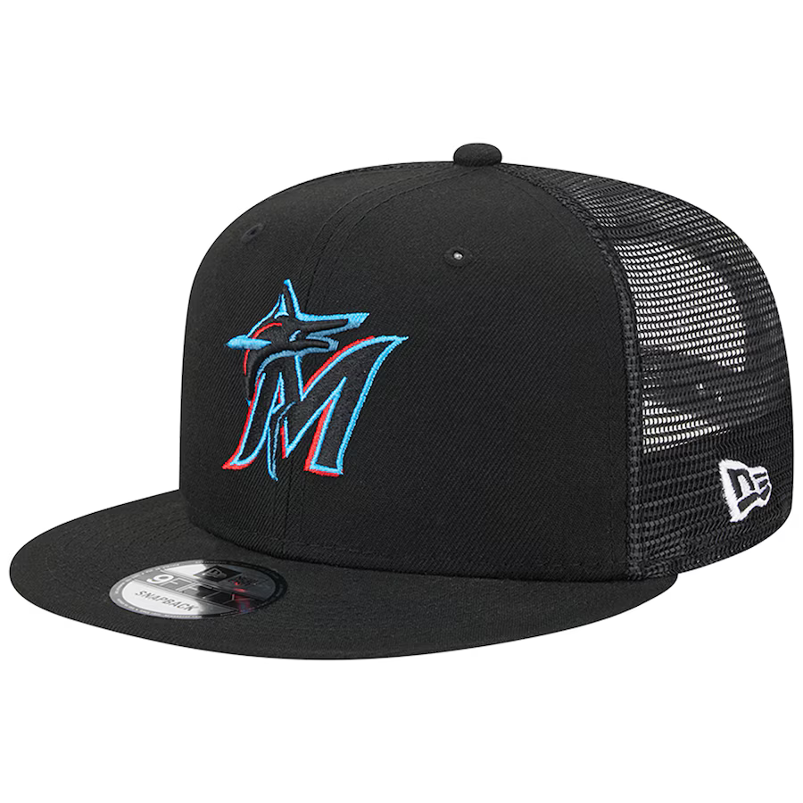 New Era Miami Marlins Team Color 9FIFTY Tucker Snapback Hats-Black