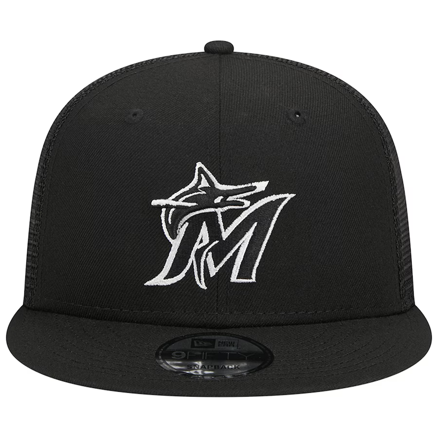 New Era Miami Marlins 9FIFTYTrucker Snapback Hat-Black/White