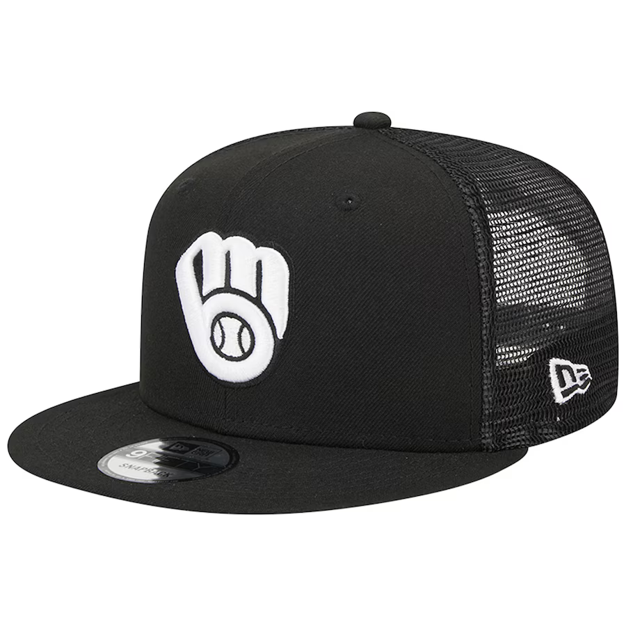 New Era Milwaukee Brewers Trucker 9FIFTY Snapback Hat-Black/White