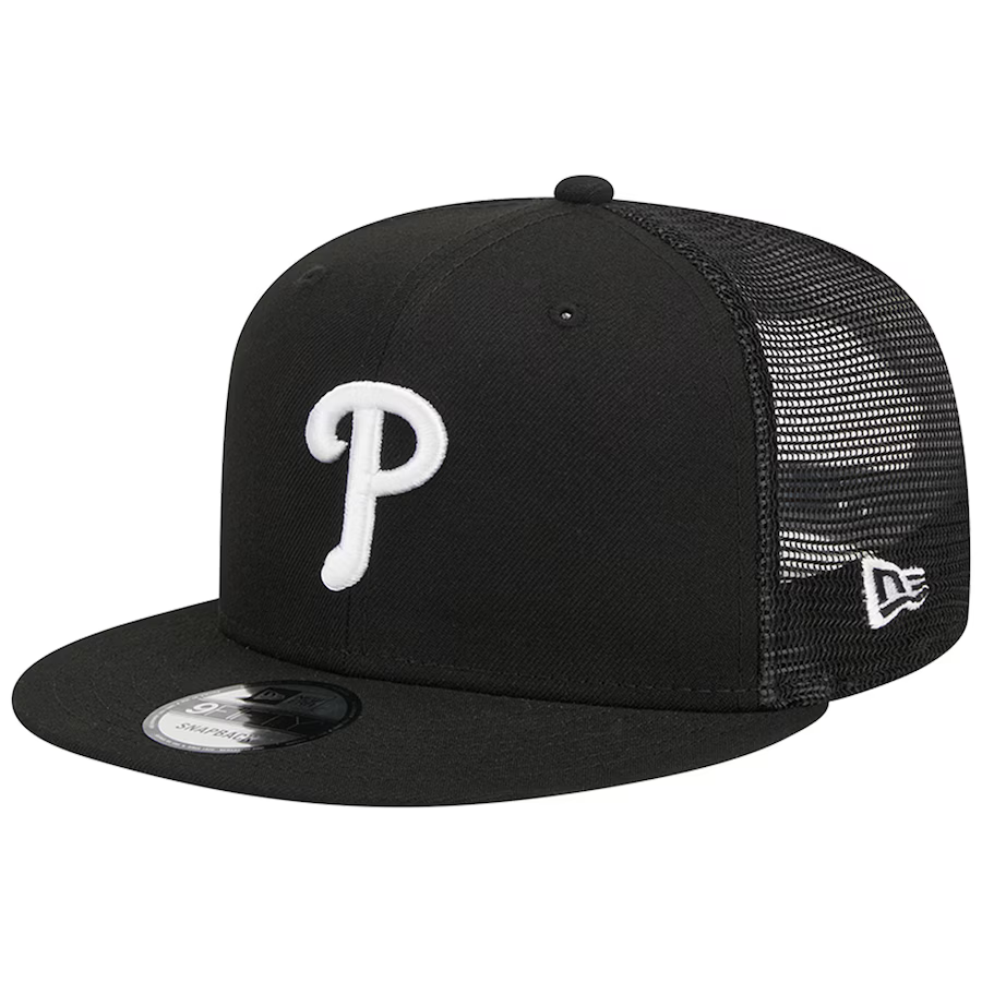New Era Philadelphia Phillies Trucker 9FIFTY Snapback Hat-Black/White