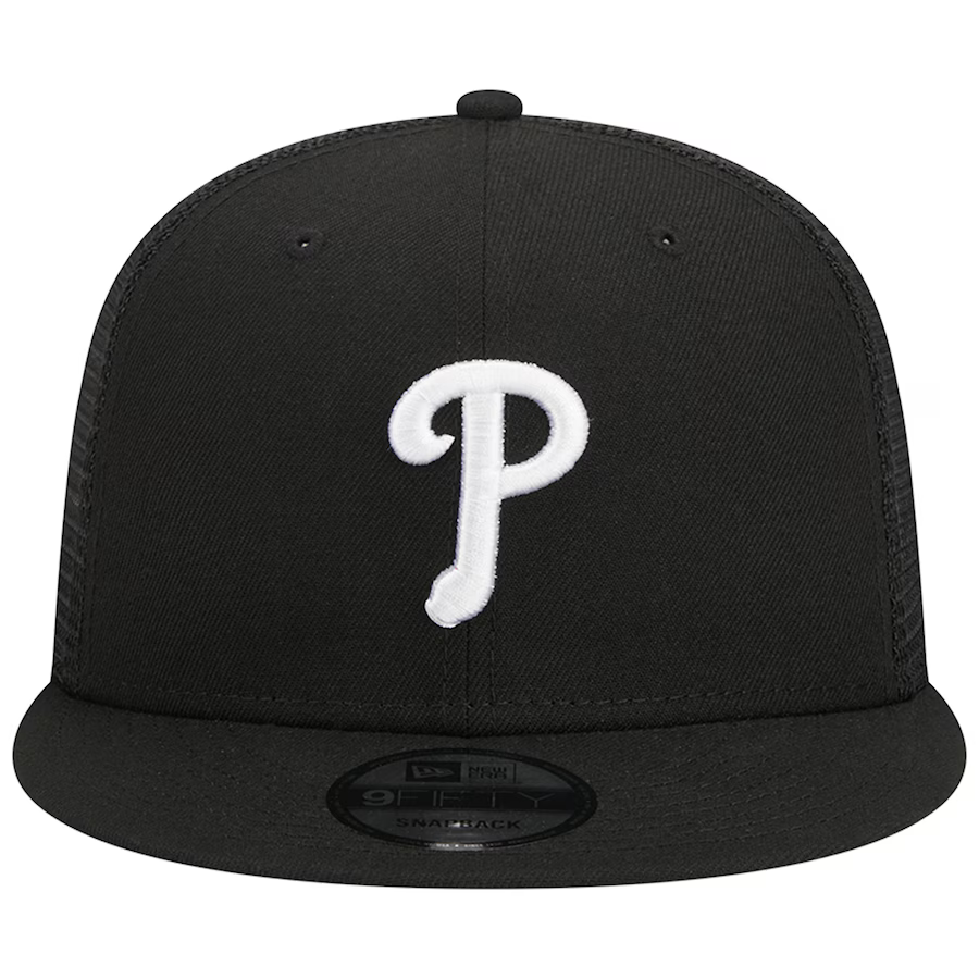 New Era Philadelphia Phillies Trucker 9FIFTY Snapback Hat-Black/White