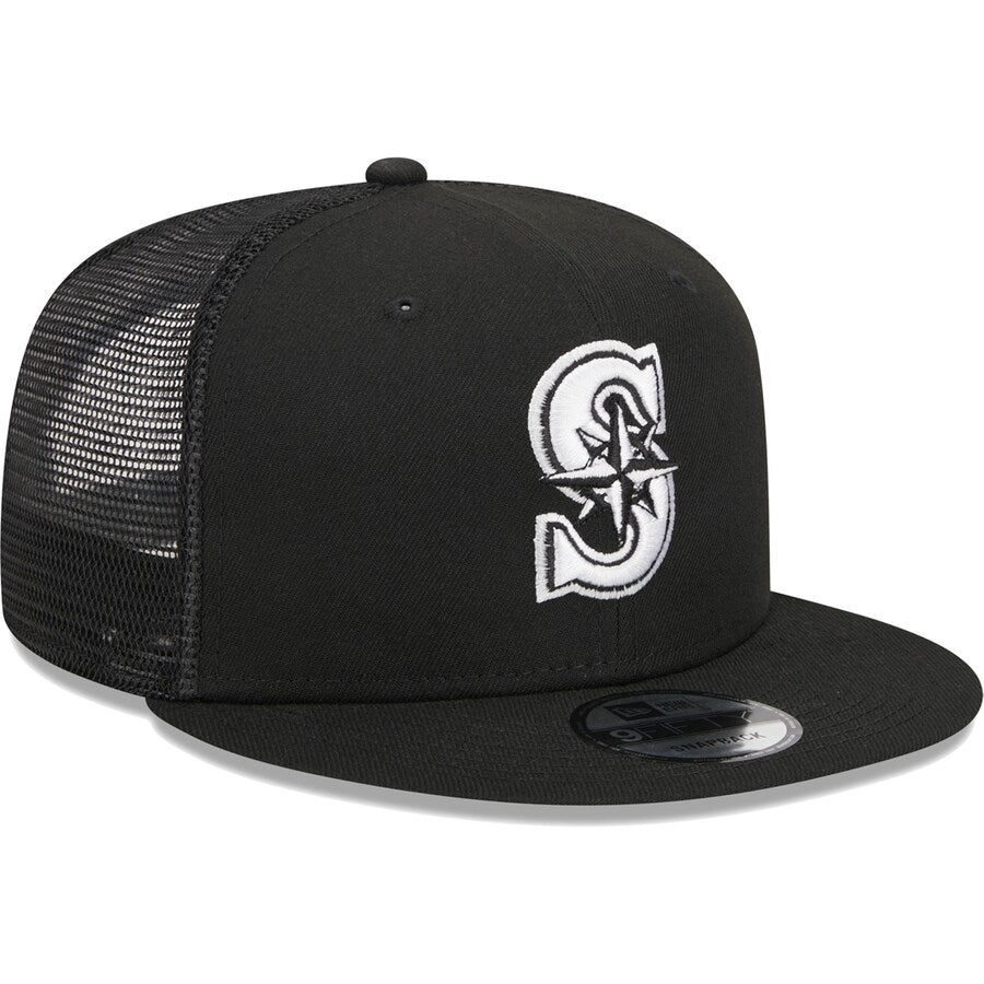 New Era Seattle Mariners Trucker 9Fifty Snapback Hat-Black/White