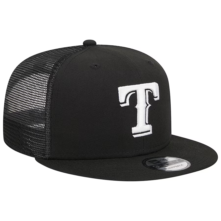 New Era Texas Rangers Trucker 9FIFTY Snapback Hat-Black/White