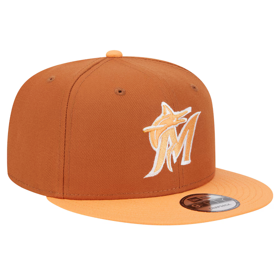 New Era Miami Marlins Color Pack 2-Tone 9FIFTY Snapback Hat-Brown/Orange