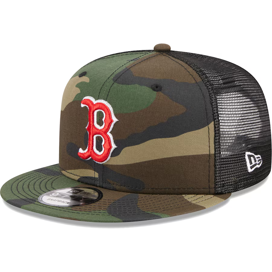 New Era New Boston Red Sox Woodland Trucker 9FIFTY Snapback Hat-Camo/Black