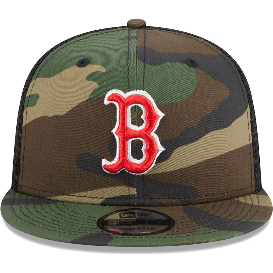 New Era New Boston Red Sox Woodland Trucker 9FIFTY Snapback Hat-Camo/Black