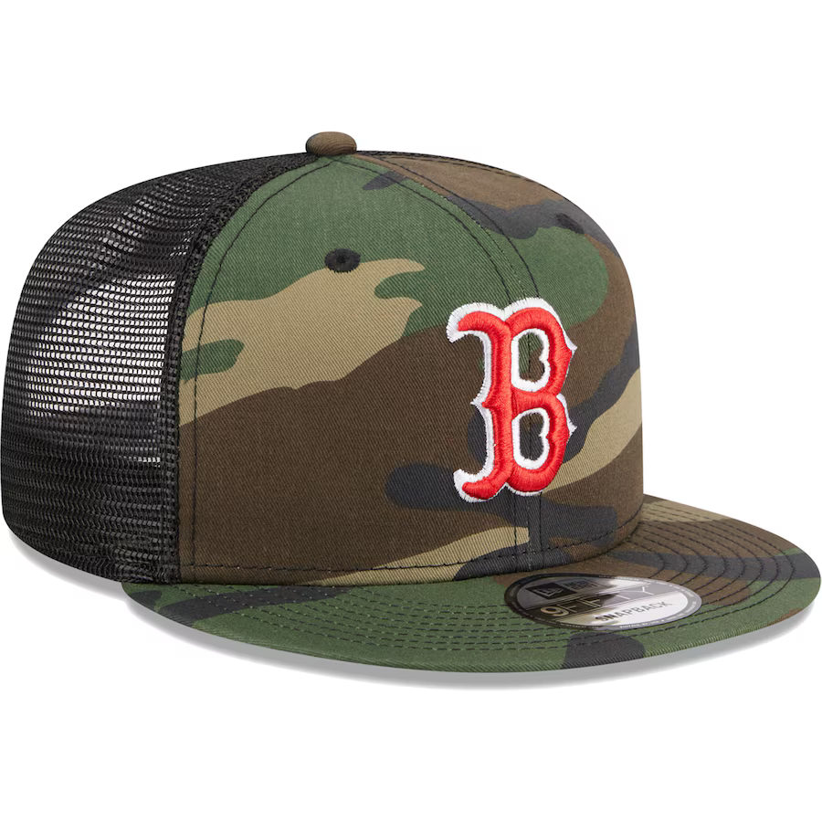 New Era New Boston Red Sox Woodland Trucker 9FIFTY Snapback Hat-Camo/Black