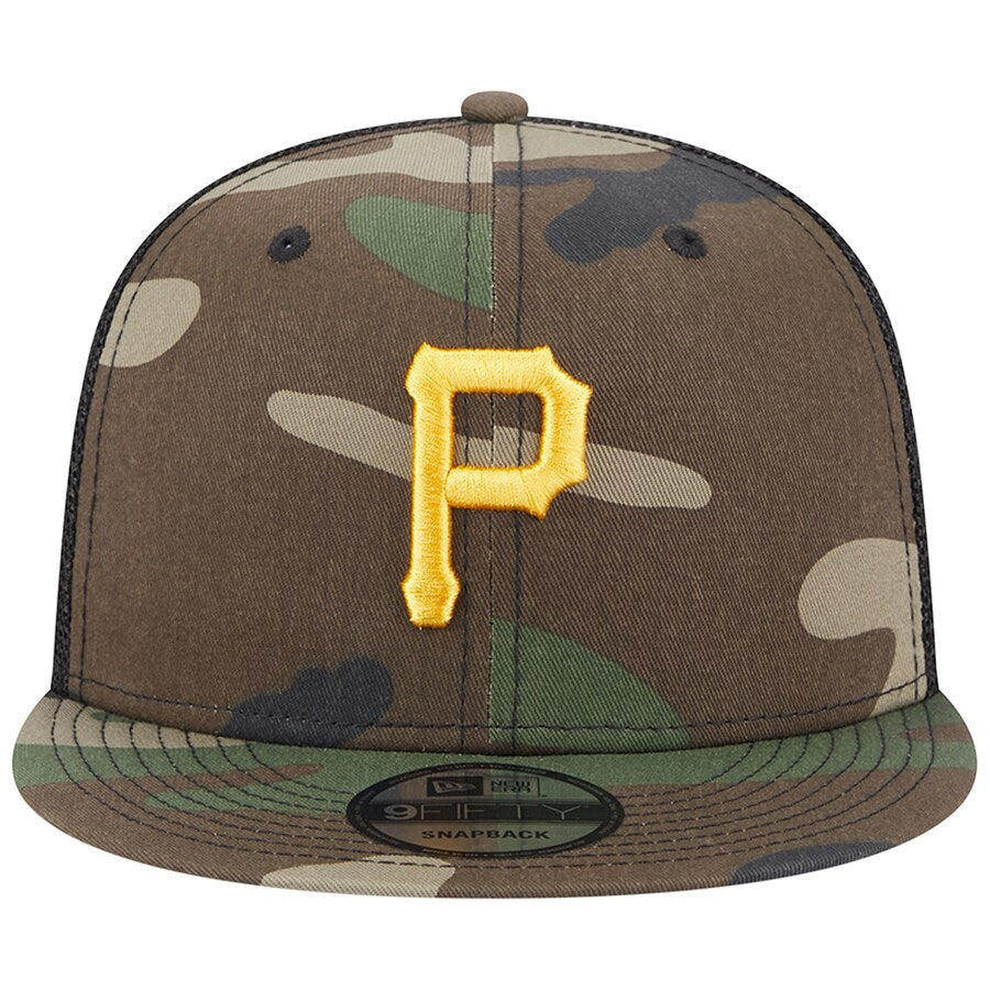 New Era Pittsburgh Pirates Woodland 9FIFTY Trucker Snapback Hat-Camo