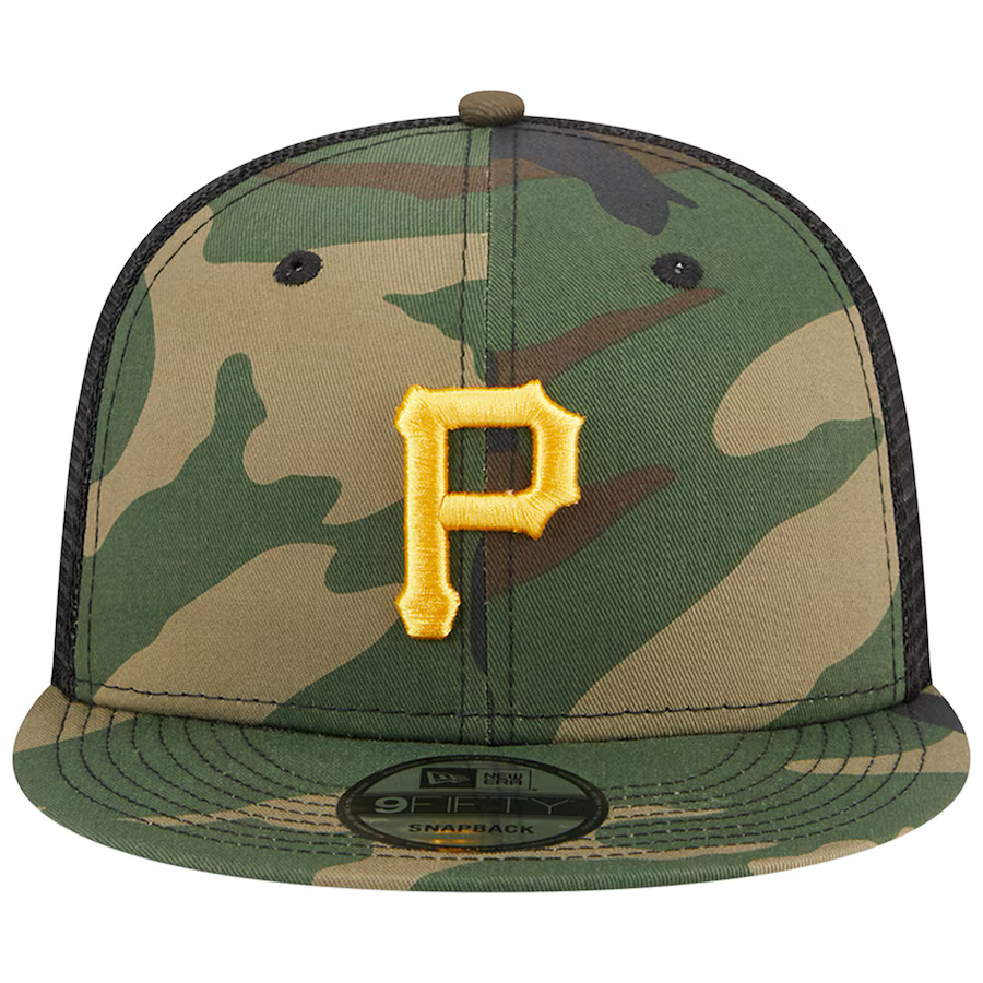 New Era Pittsburgh Pirates Woodland Trucker 9FIFTY Snapback Hat-Camo/Black