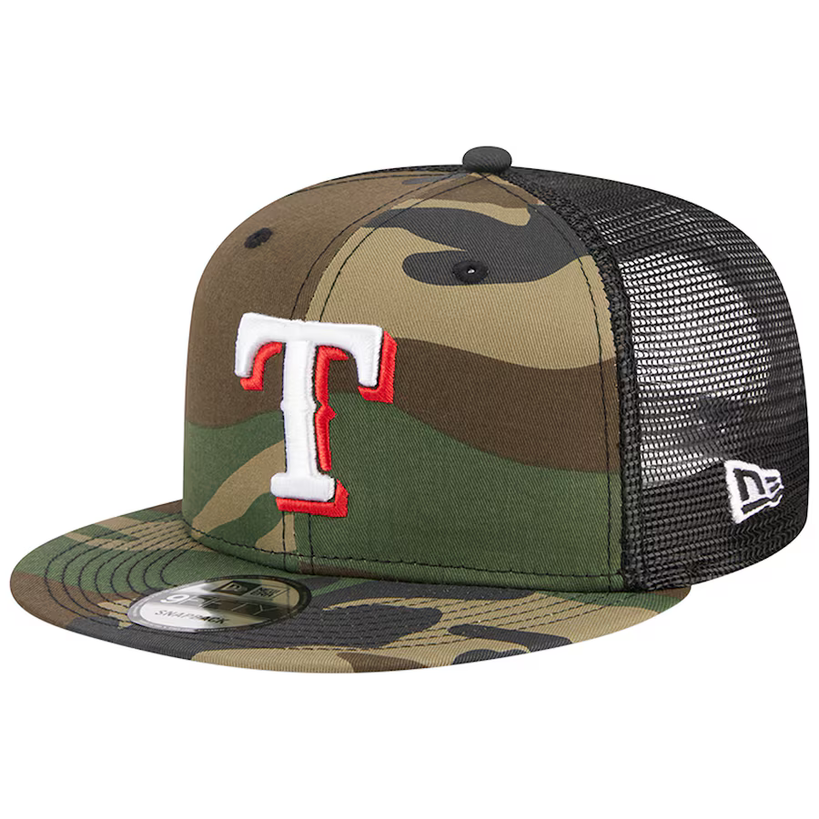 New Era Texas Rangers Woodland Camo Trucker 9FIFTY Snapback Hat-Camo
