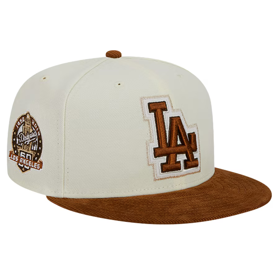 New Era Los Angeles Dodgers 2-Tone Corduroy Visor 59FIFTY Fitted Hat-Cream/Brown