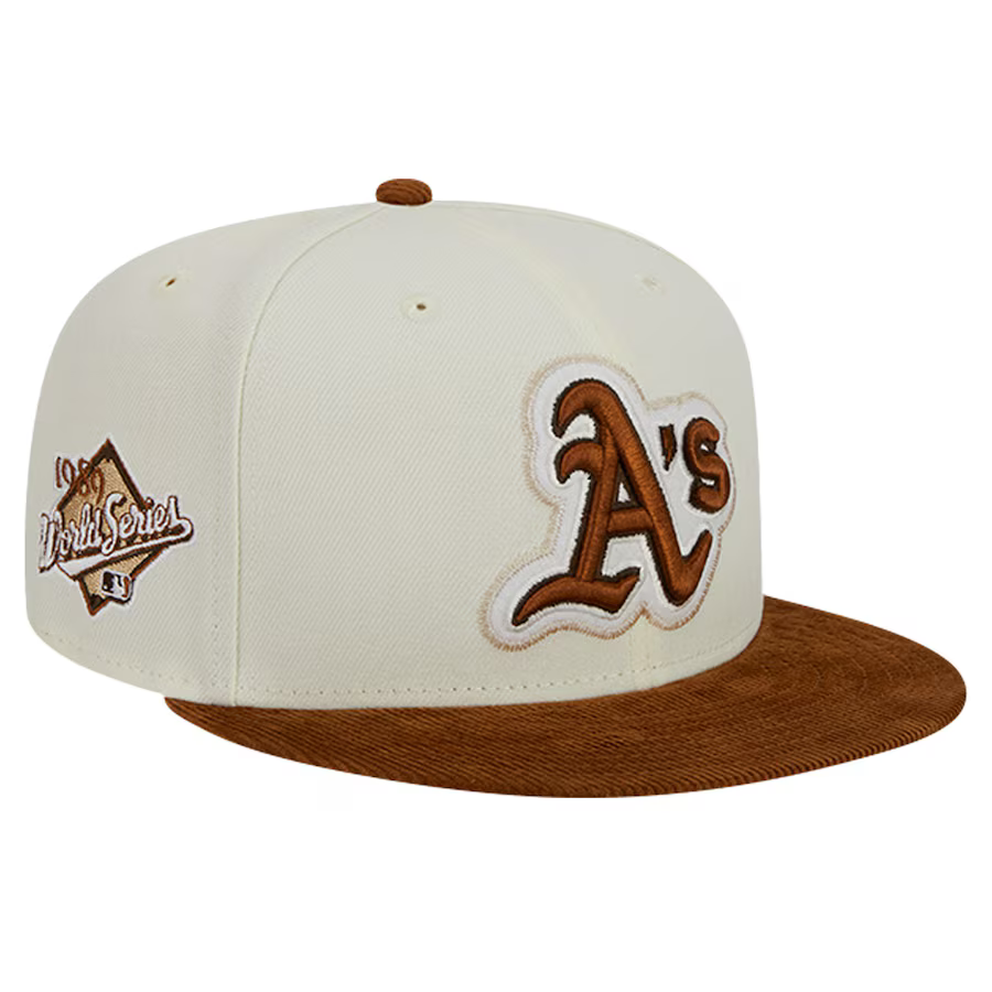 New Era Oakland Athletics 2-Tone Corduroy Visor 59FIFTY Fitted Hat-Cream/Brown