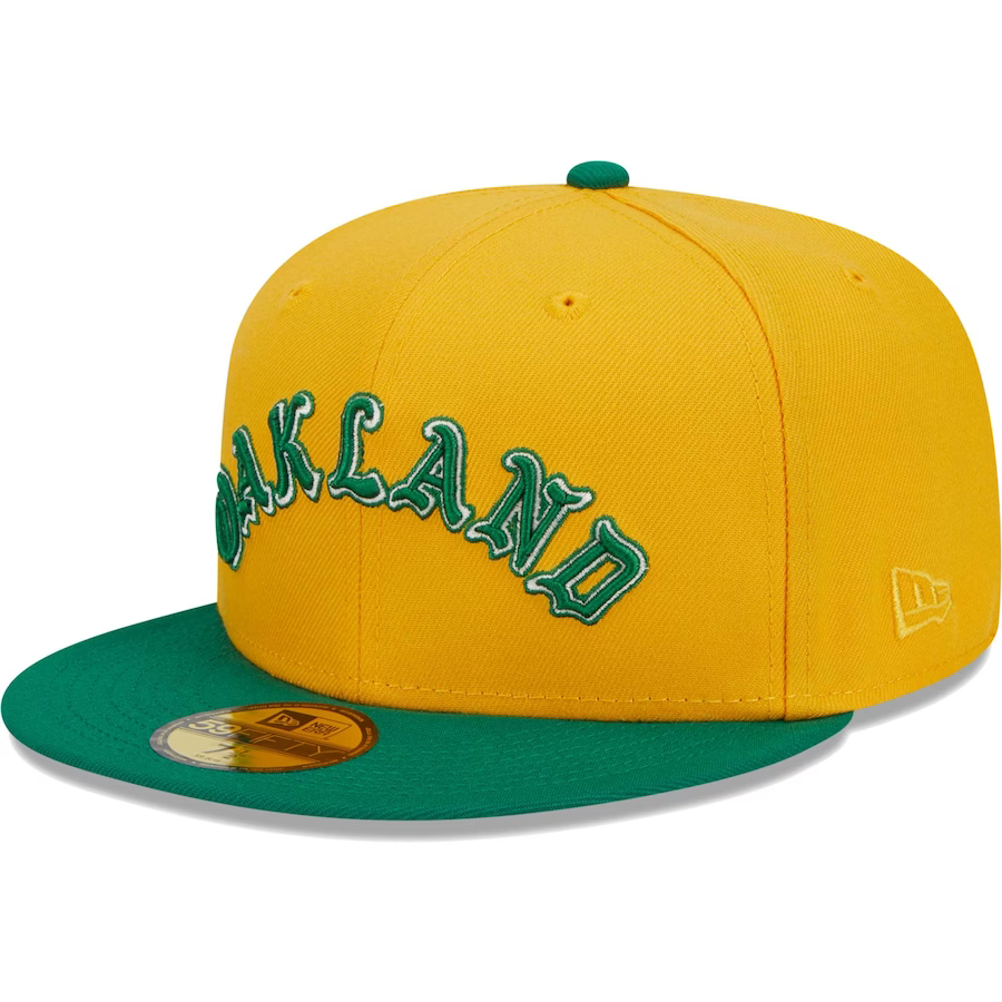 New Era Oakland Athletics Gold Retro Jersey Script 59FIFTY Fitted
