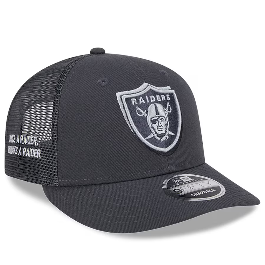 New Era Men's Las Vegas Raiders 2024 NFL Draft On Stage Low Profile 9Fifty Trucker Adjustable Hat