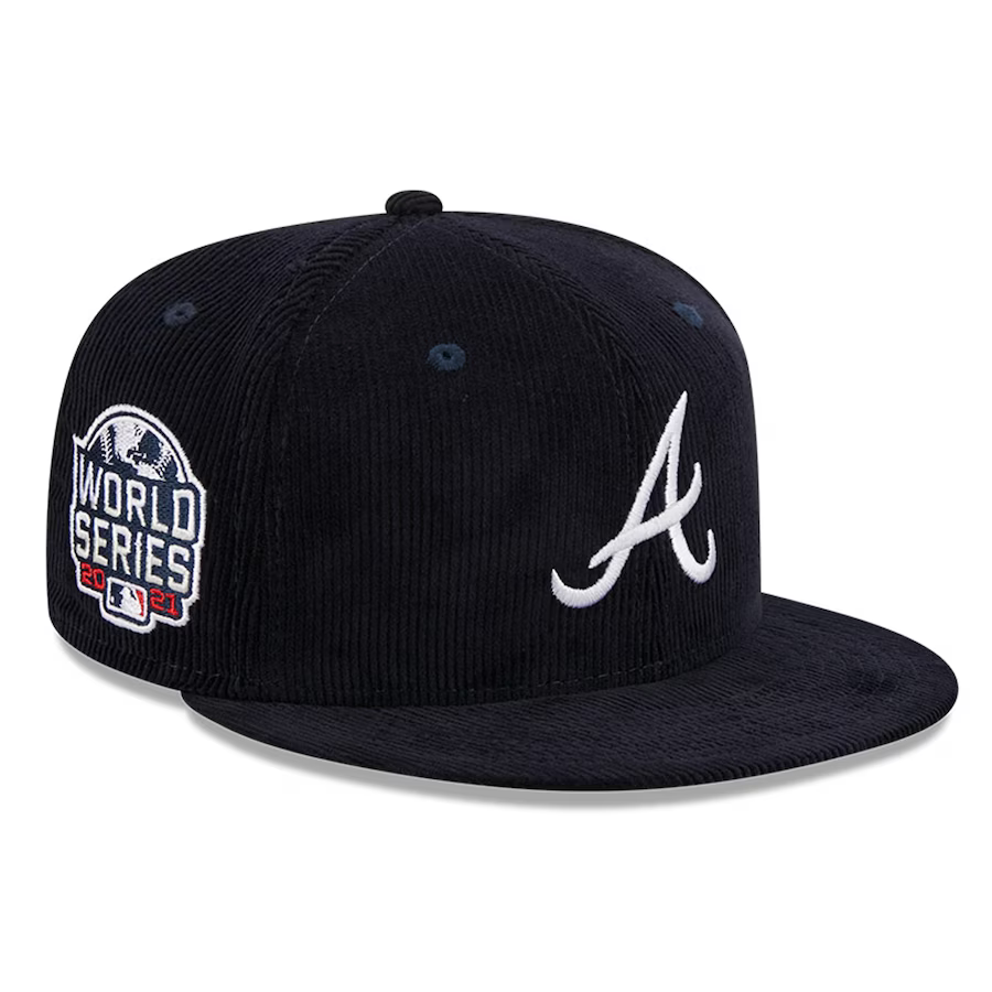 New Era Atlanta Braves Side Patch Corduroy Fitted Hat-Navy Blue