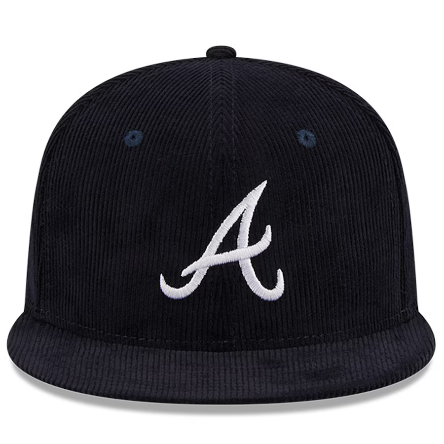 New Era Atlanta Braves Side Patch Corduroy Fitted Hat-Navy Blue