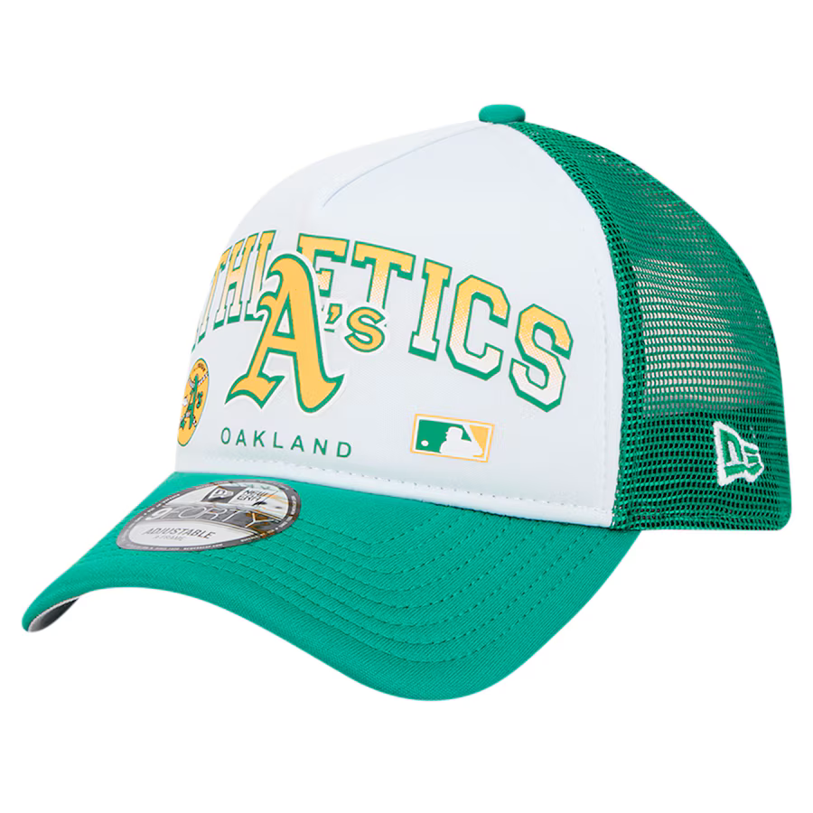 New Era Oakland A's Retro Wordmark 9FORTY A-Frame Trucker Adjustable Hat